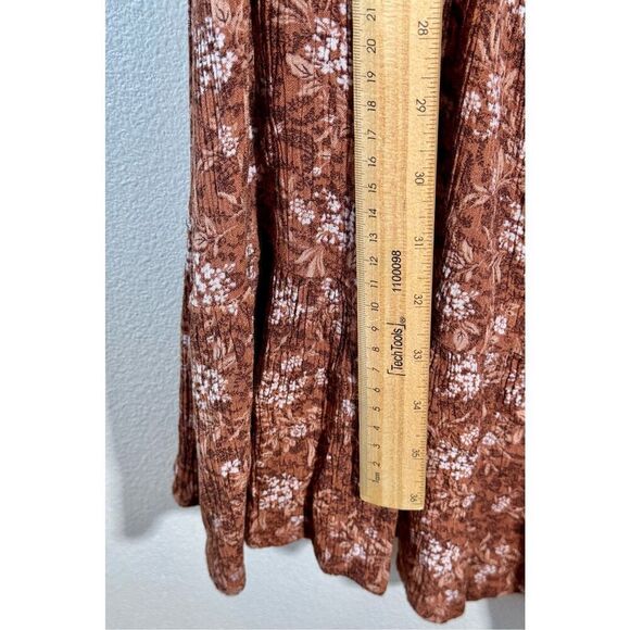 Böhme Womens Brown Floral Off The Shoulder Pullover Boho Fit & Flare Dress S - Picture 7 of 9